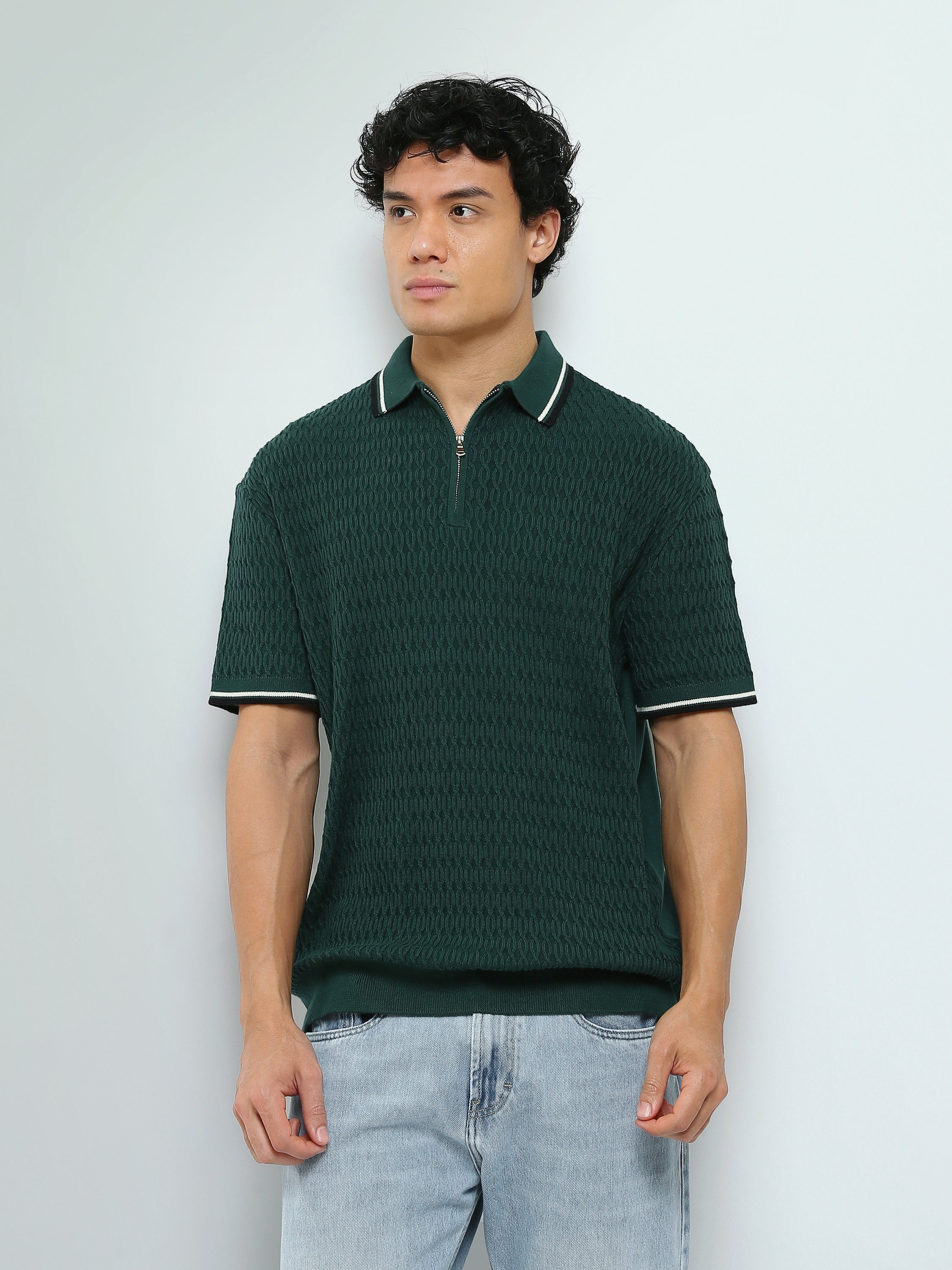 Polo Homme en Maille Texturée avec Col Zippé - POS26S21700017TM1