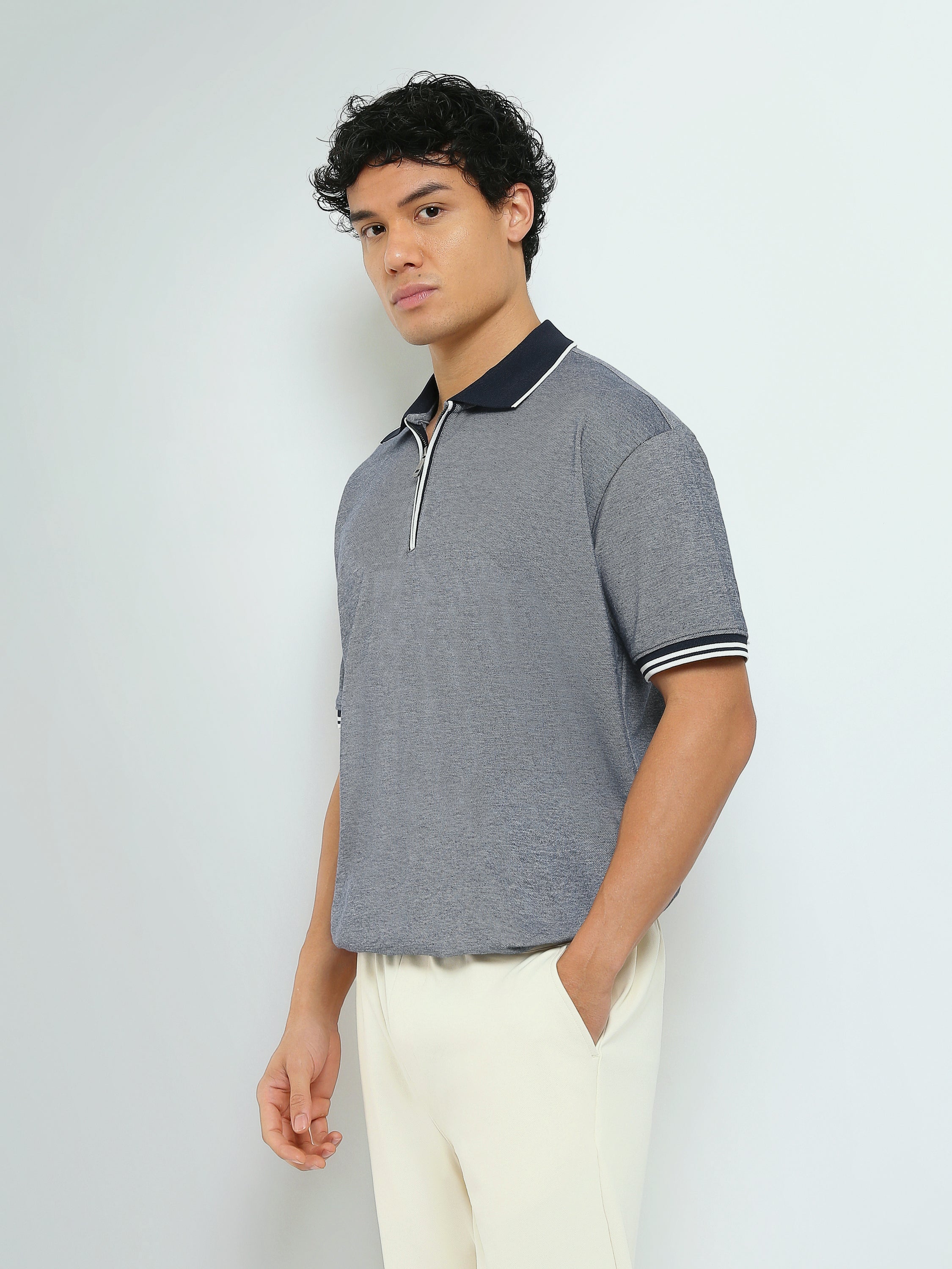 Polo Homme à Col Zippé et Finitions Rayées – Style Casual Chic - POS26SBPW21042TM1