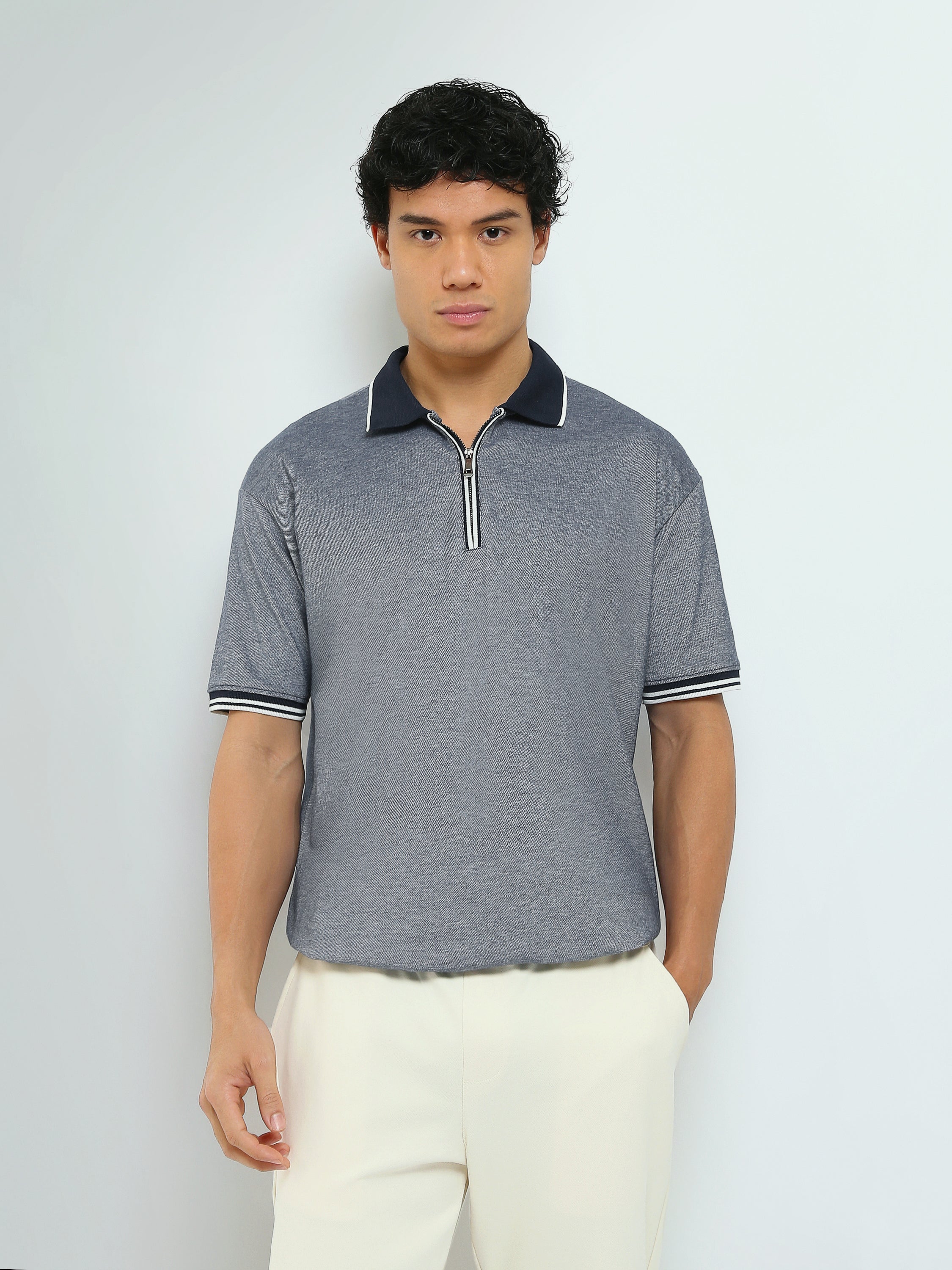 Polo Homme à Col Zippé et Finitions Rayées – Style Casual Chic - POS26SBPW21042TM1