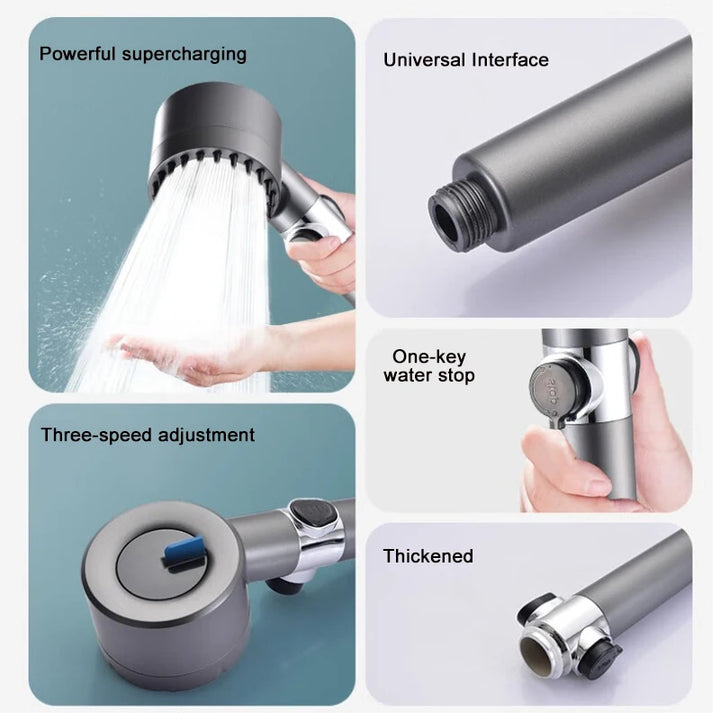Pommeau de Douche Haute Pression Filtrant Multi-Jets avec Bouton Stop