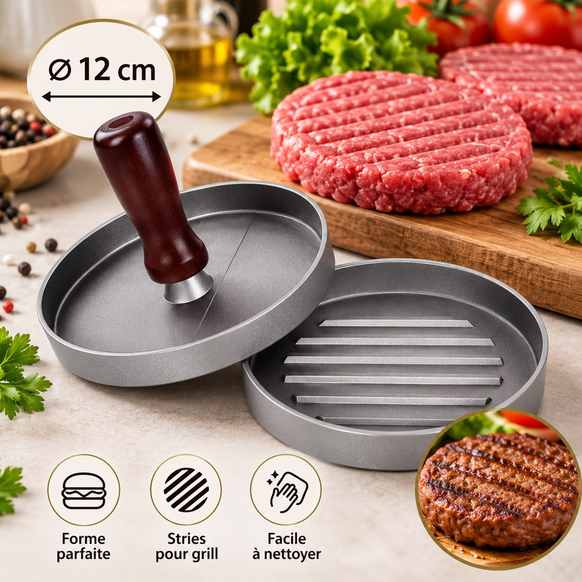 PRESSE HAMBURGER ALUM 8CM TECHNOMAR