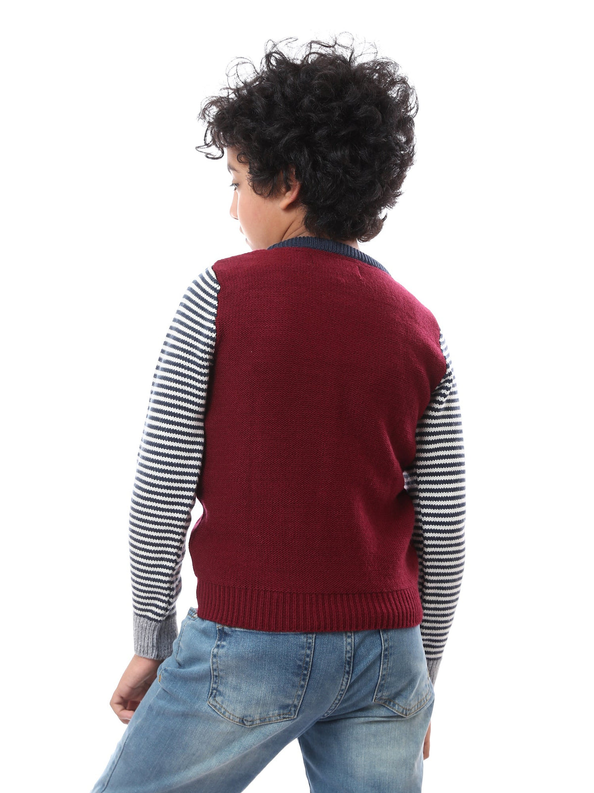 Pull Garçon en Maille Torsadée à Manches Contrastantes – Style Casual - PUL23WAYC27504TB1