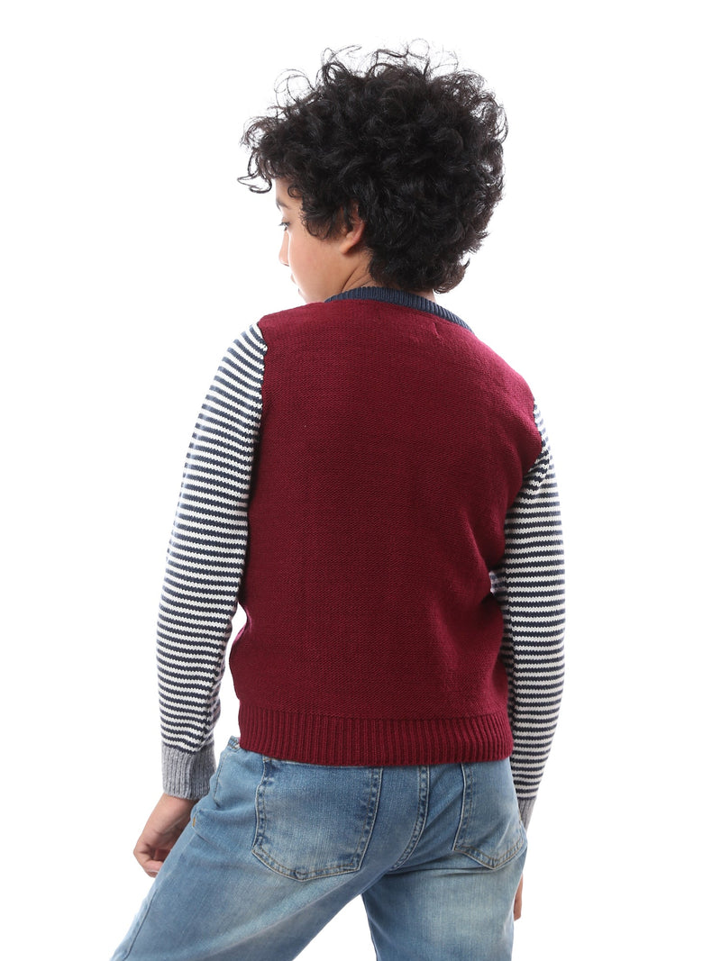 Pull Garçon en Maille Torsadée à Manches Contrastantes – Style Casual - PUL23WAYC27504TB1