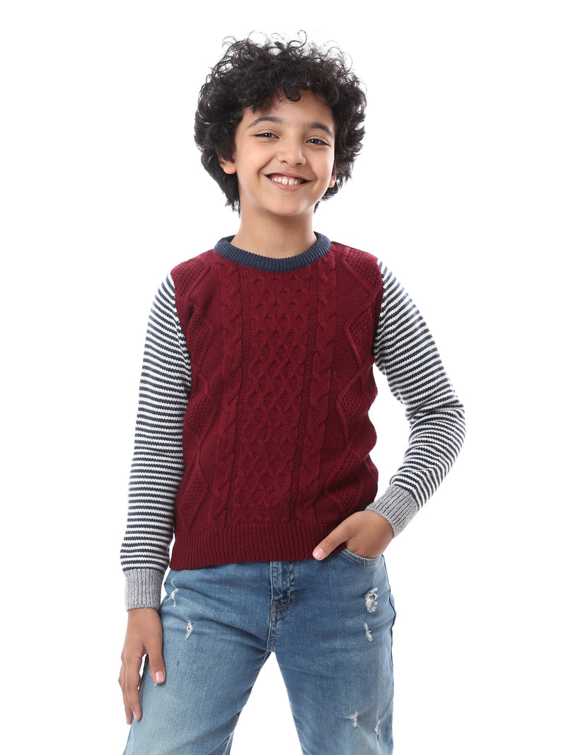 Pull Garçon en Maille Torsadée à Manches Contrastantes – Style Casual - PUL23WAYC27504TB1