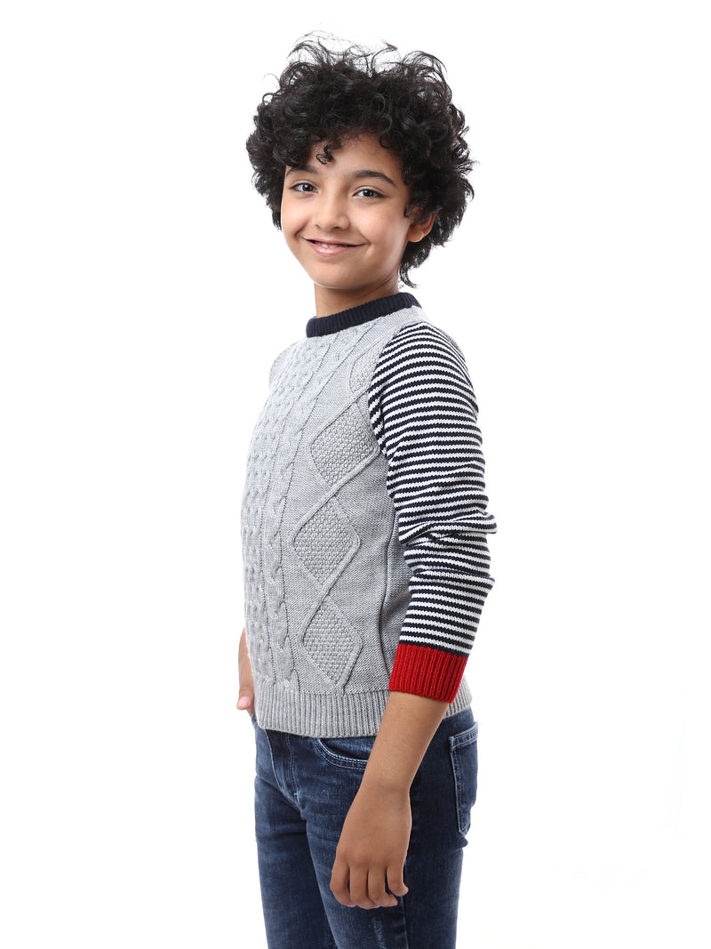 Pull Garçon en Maille Torsadée à Manches Contrastantes – Style Casual - PUL23WAYC27504TB1