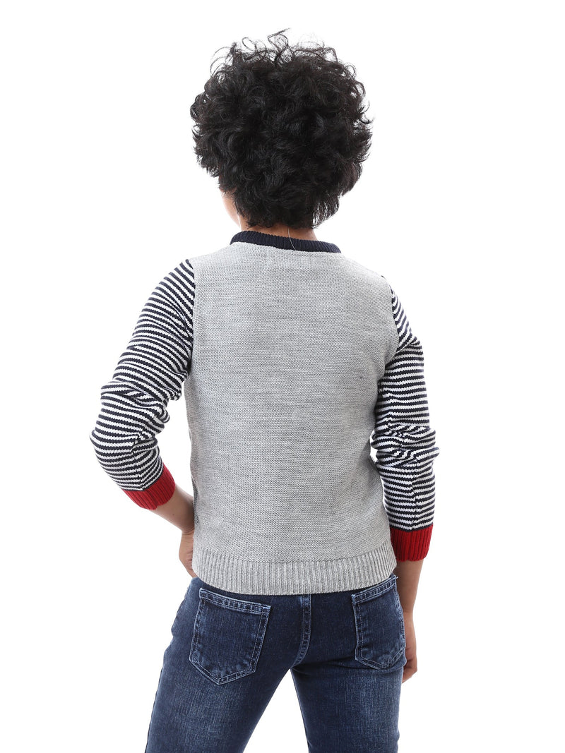 Pull Garçon en Maille Torsadée à Manches Contrastantes – Style Casual - PUL23WAYC27504TB1