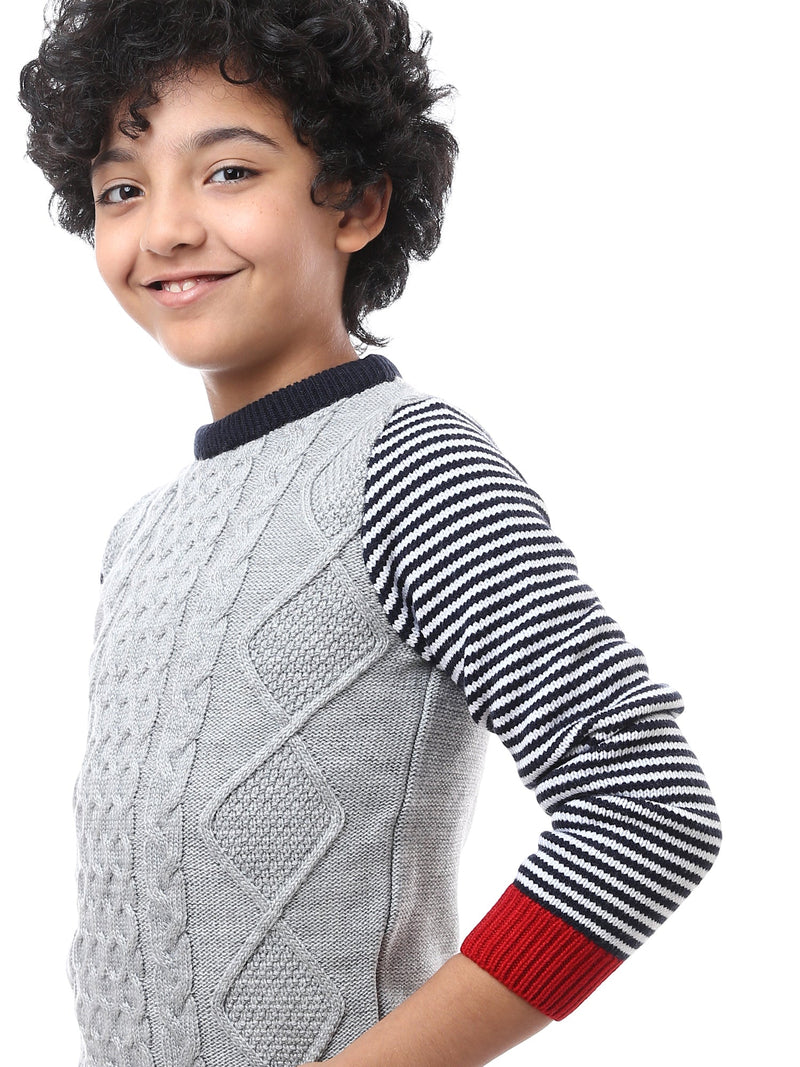 Pull Garçon en Maille Torsadée à Manches Contrastantes – Style Casual - PUL23WAYC27504TB1