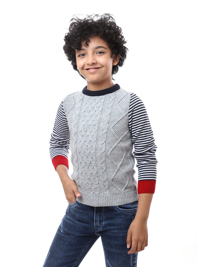 Pull Garçon en Maille Torsadée à Manches Contrastantes – Style Casual - PUL23WAYC27504TB1