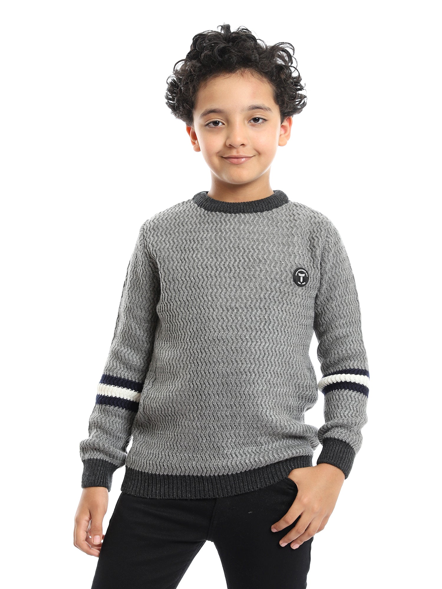 Pull en Laine Garçon – Confort et Style Moderne avec Détails Rayés - PUL23WAYC27505TB1