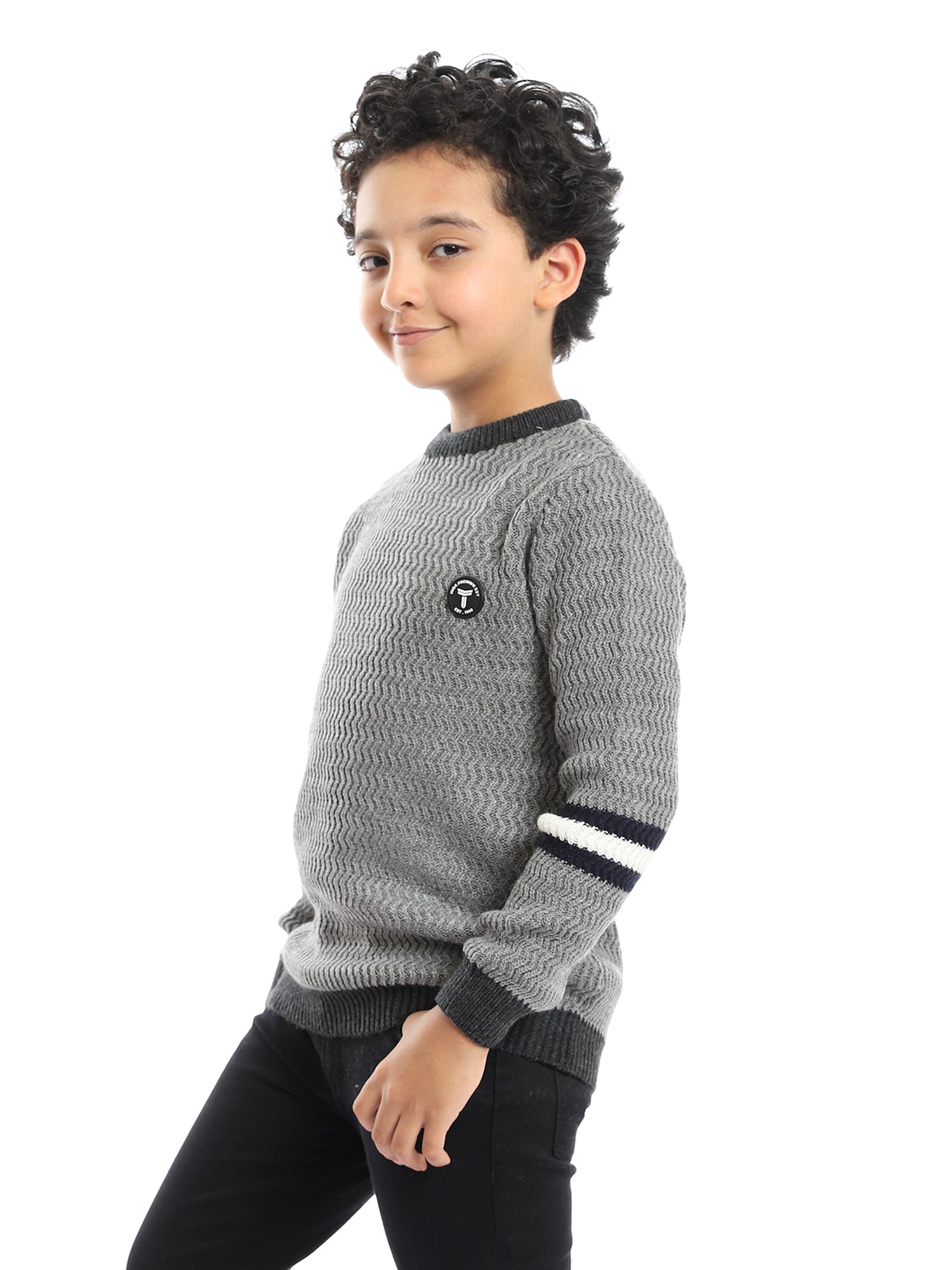 Pull en Laine Garçon – Confort et Style Moderne avec Détails Rayés - PUL23WAYC27505TB1