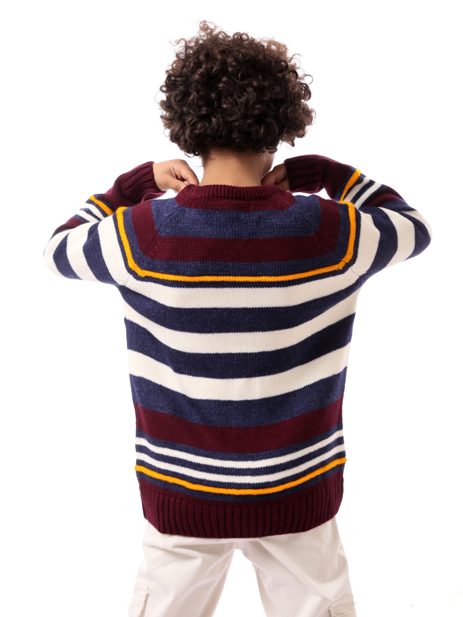 Sweat-shirt garçon rayé aux couleurs chaudes et modernes – PUL23WAYC27506TB1