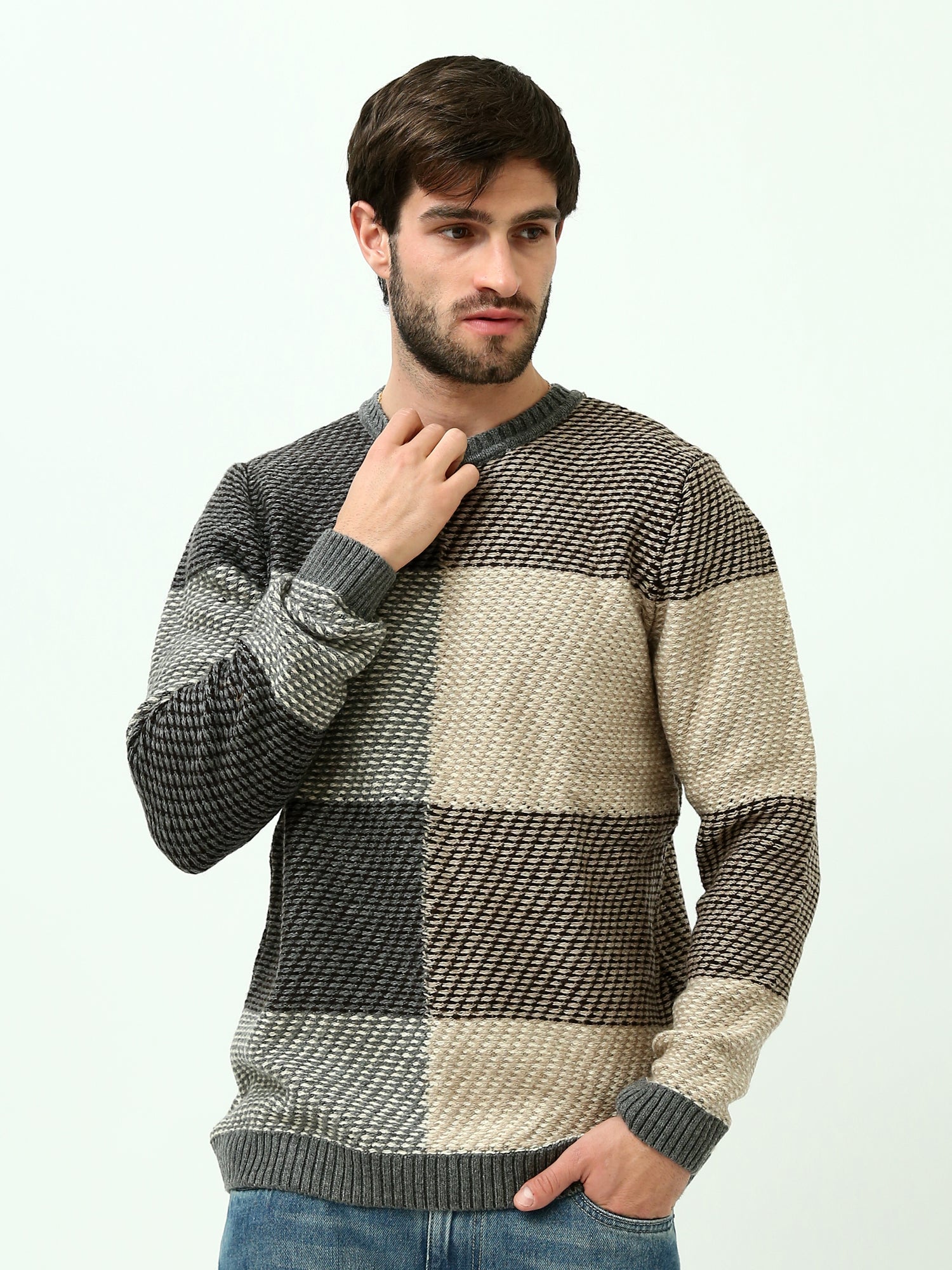 Pull pour homme à motif à carreaux et couleurs variées - PUL24WPCR27650TM1