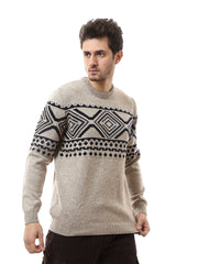 Sweat-Shirt Homme Élégant avec Motifs Géométriques – Confort et Style en Beige et Bleu Marine - PUL24WPJH27617TM1
