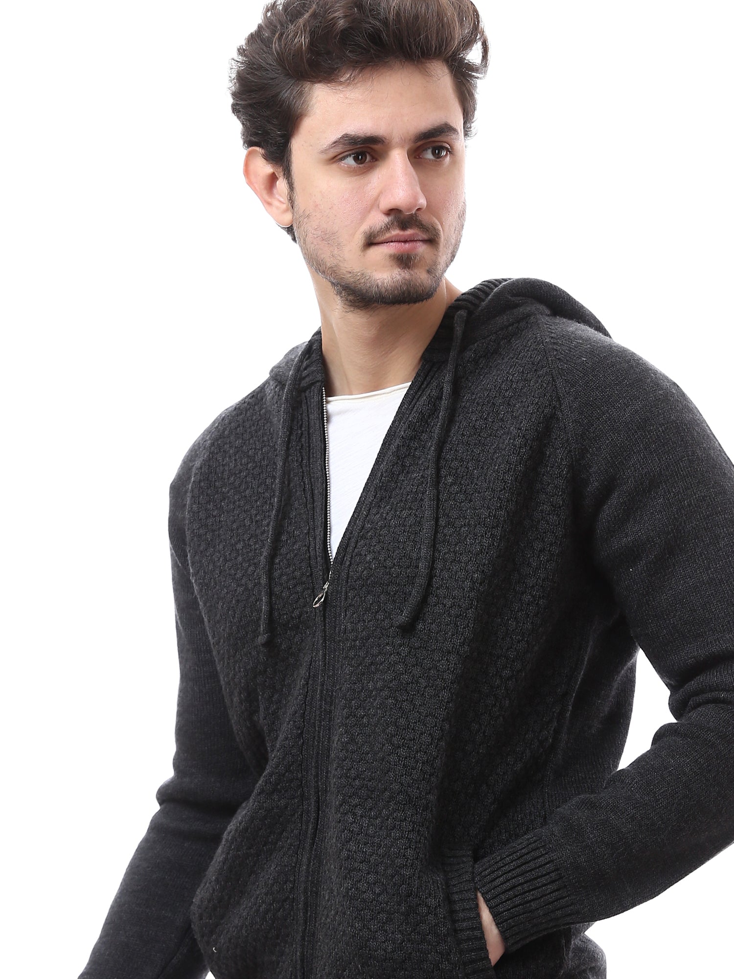 بلوفر رجالي بسحاب وغطاء رأس بتصميم عصري -PUL24WPPZ27623TM1