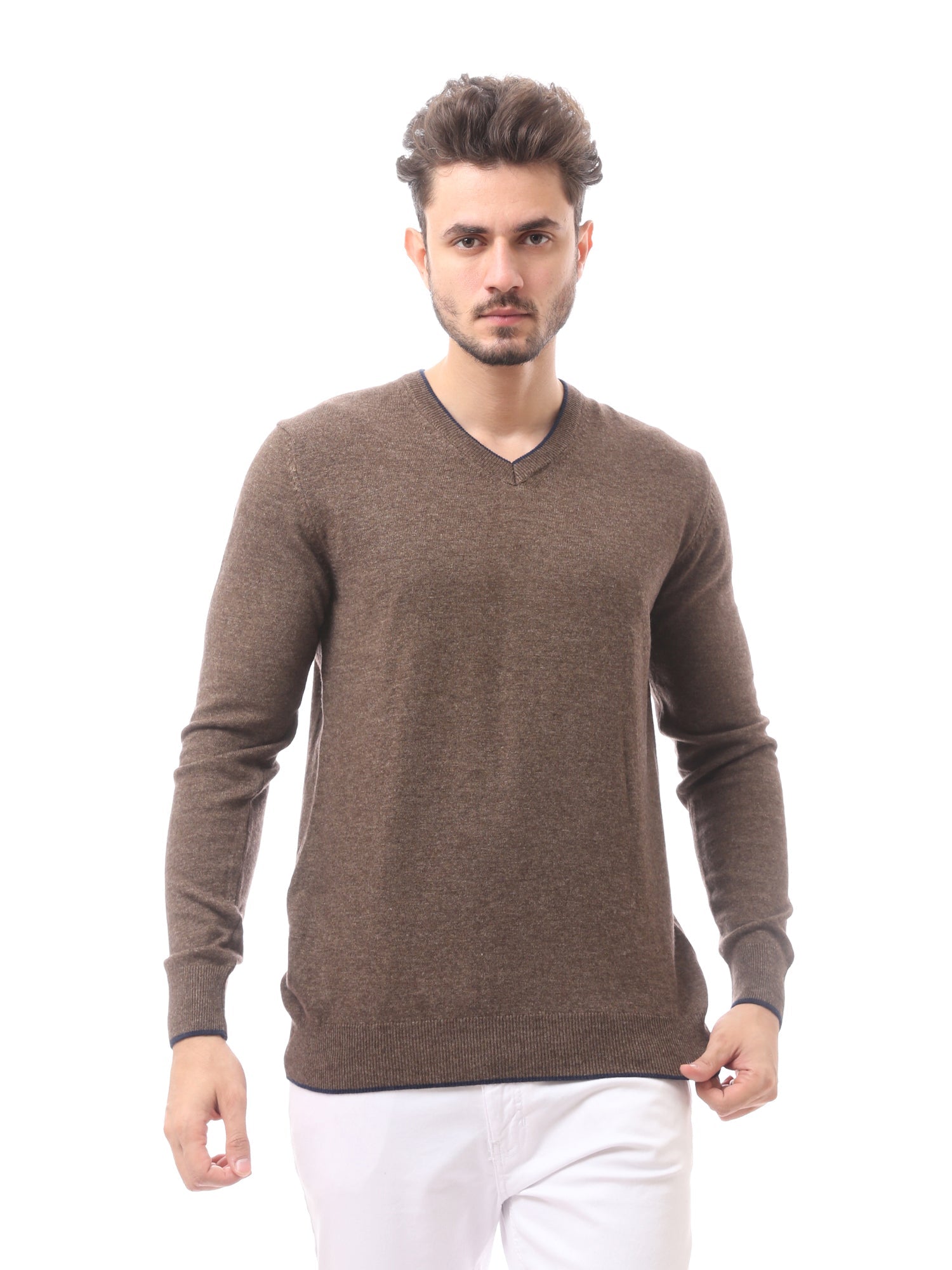 Pull homme en laine douce à col V aux couleurs élégantes – PUL24WTWO27425TM1