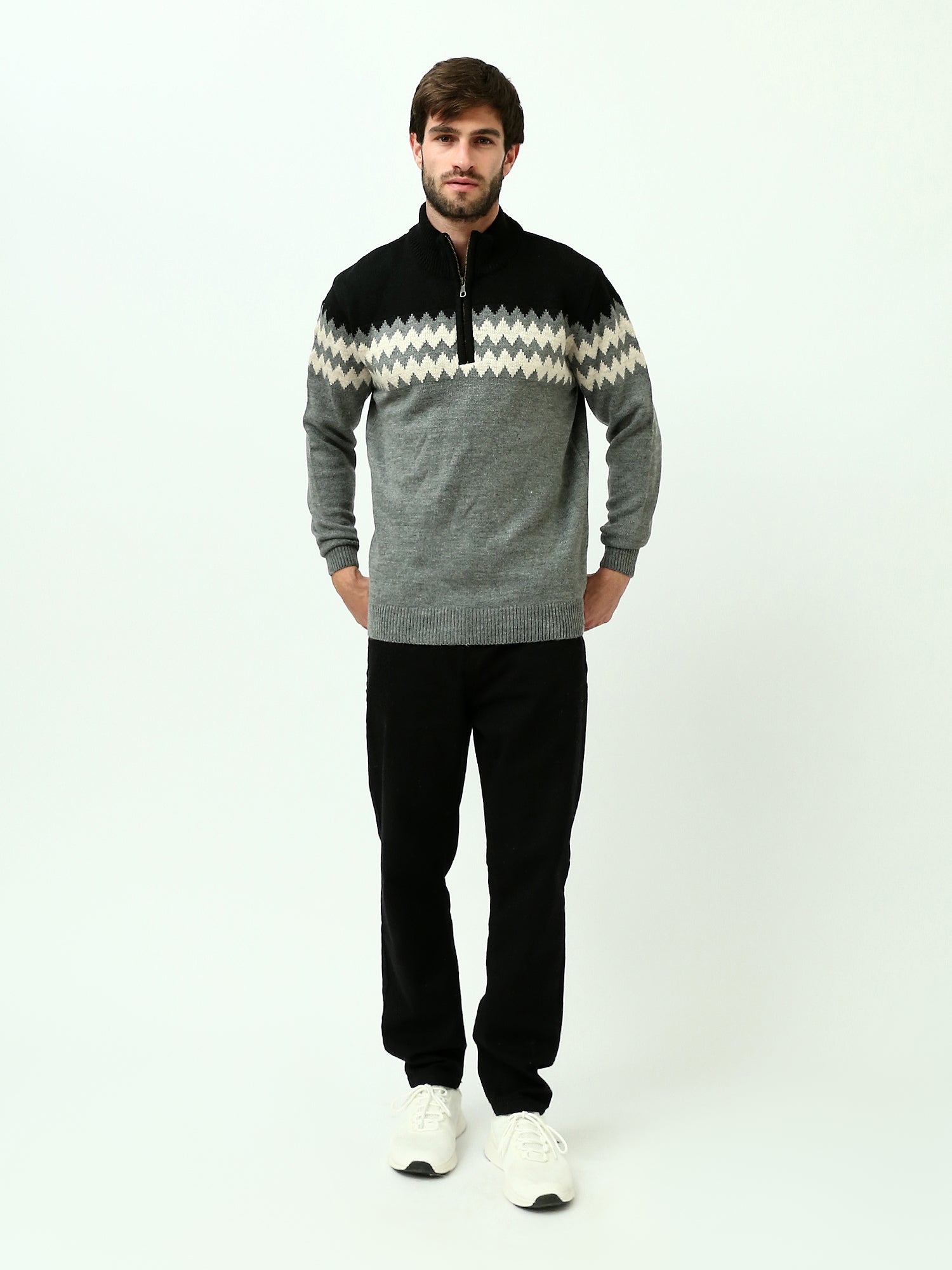 Sweatshirt homme à col zippé avec design contrasté - PUL25WPJH27822TM1