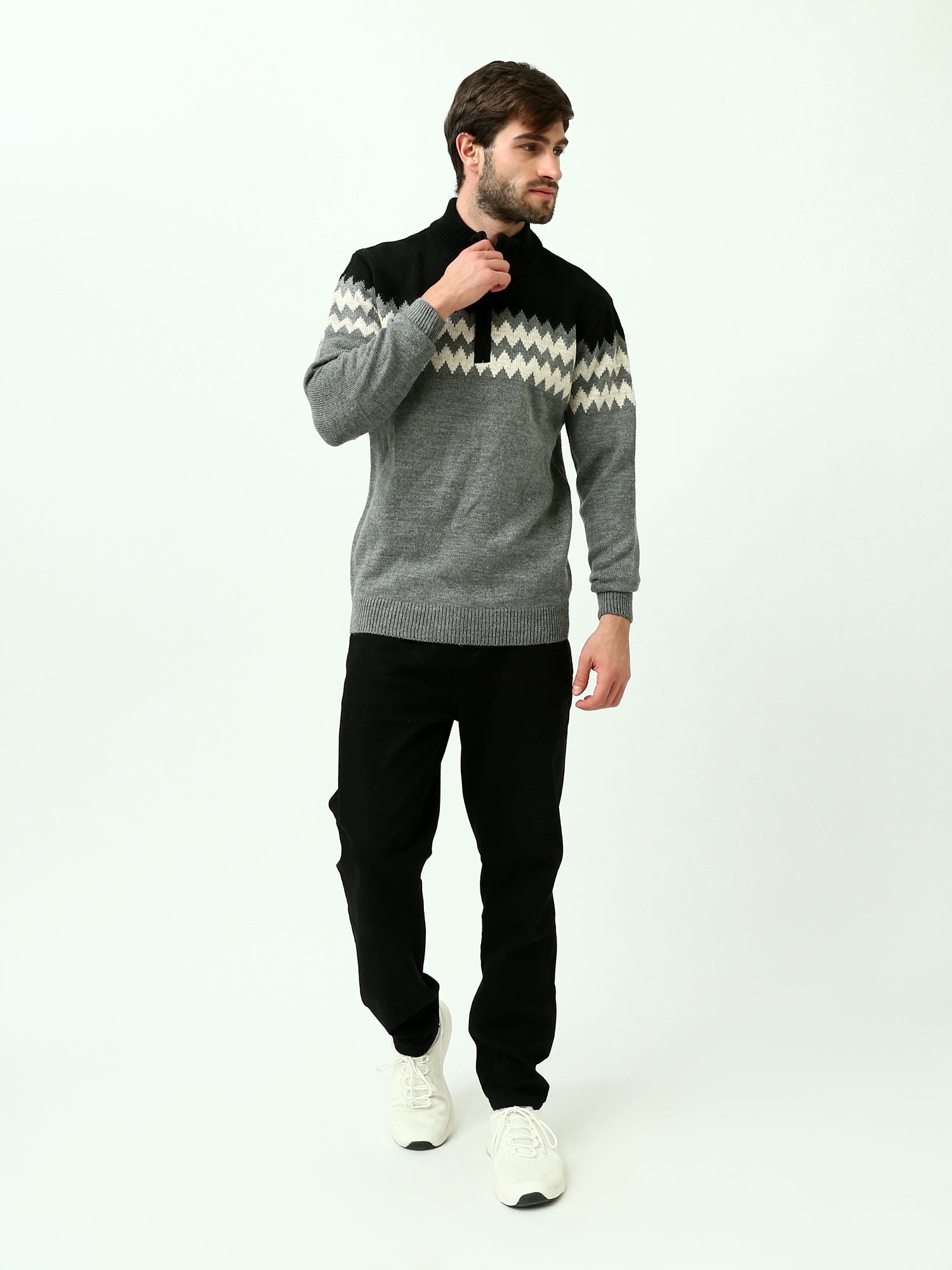Sweatshirt homme à col zippé avec design contrasté - PUL25WPJH27822TM1
