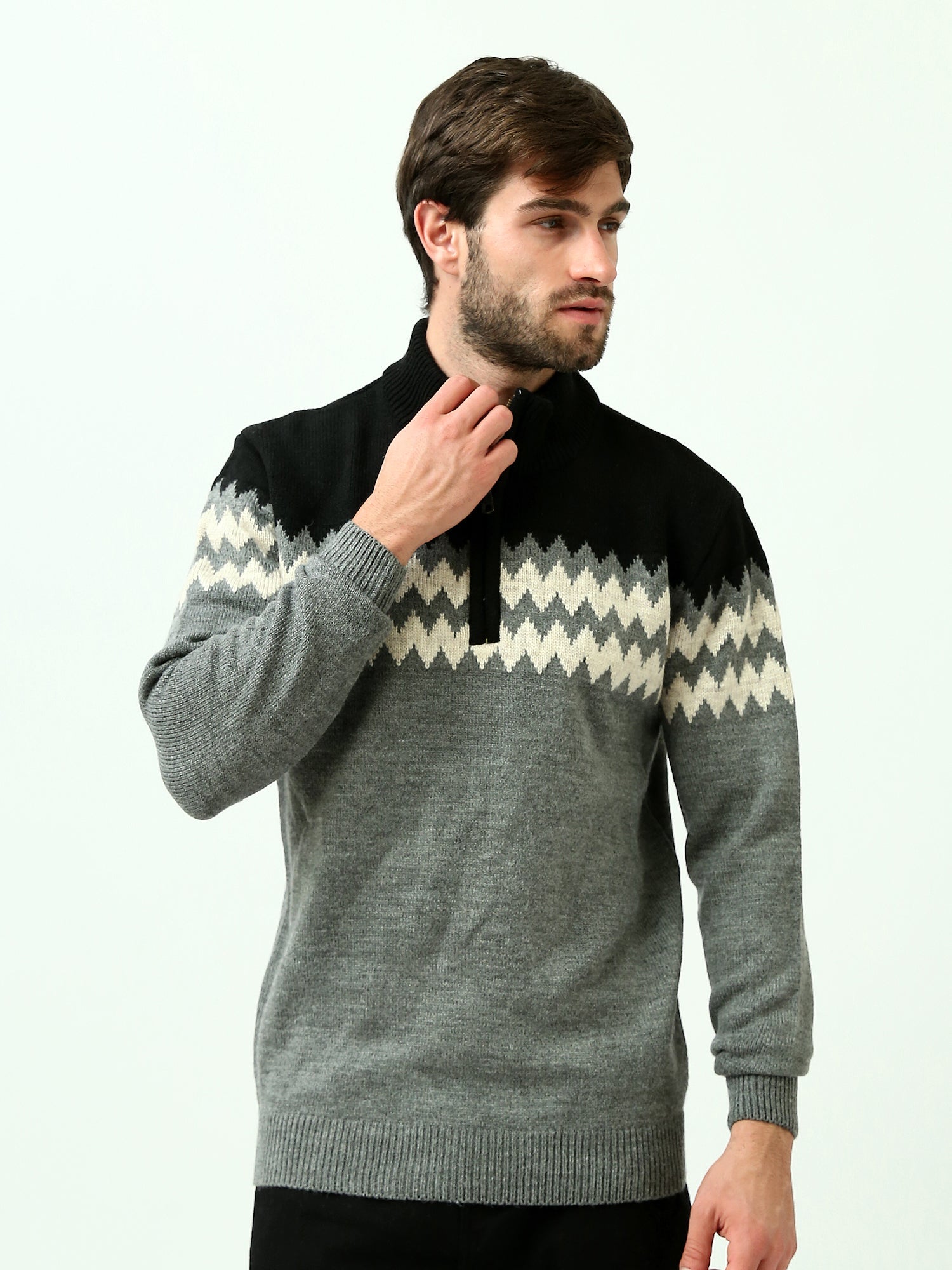 Sweatshirt homme à col zippé avec design contrasté - PUL25WPJH27822TM1