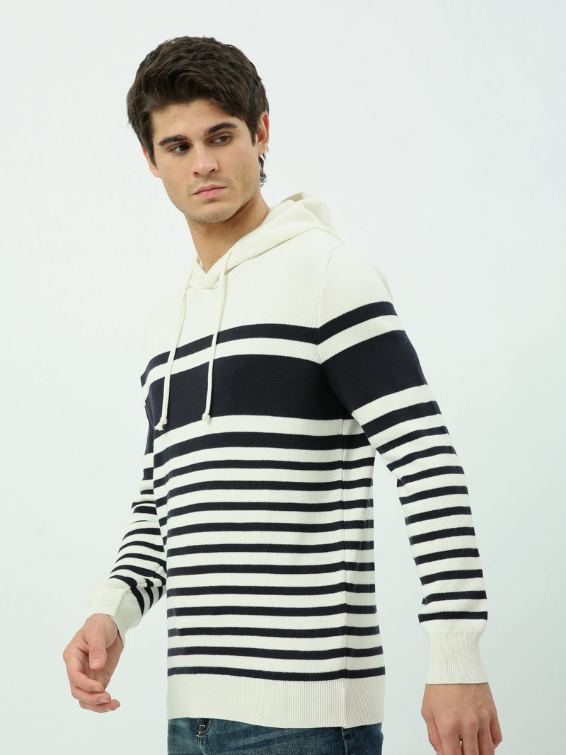 Pull à Capuche Homme en Maille Rayée – Style Casual et Moderne - PUL25WPPD27815TM1