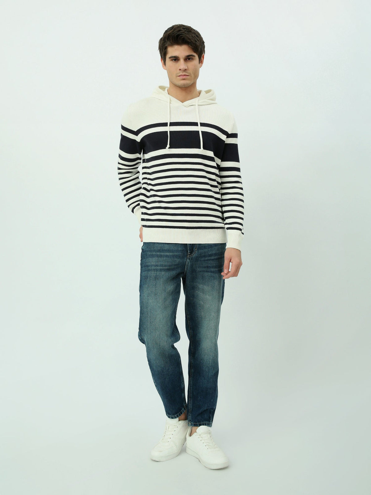 Pull à Capuche Homme en Maille Rayée – Style Casual et Moderne - PUL25WPPD27815TM1