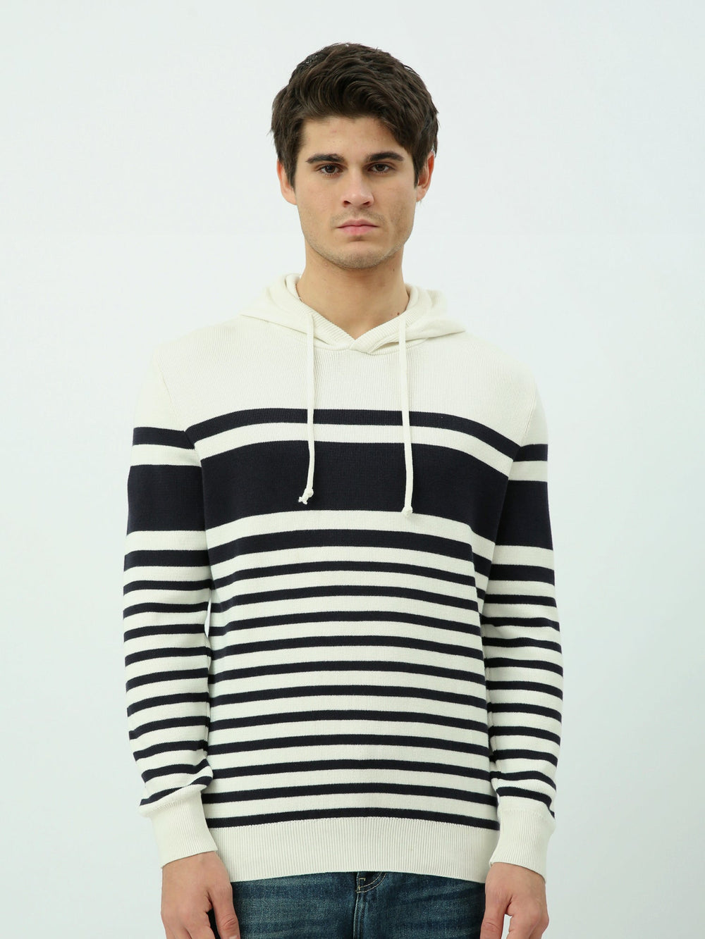 Pull à Capuche Homme en Maille Rayée – Style Casual et Moderne - PUL25WPPD27815TM1