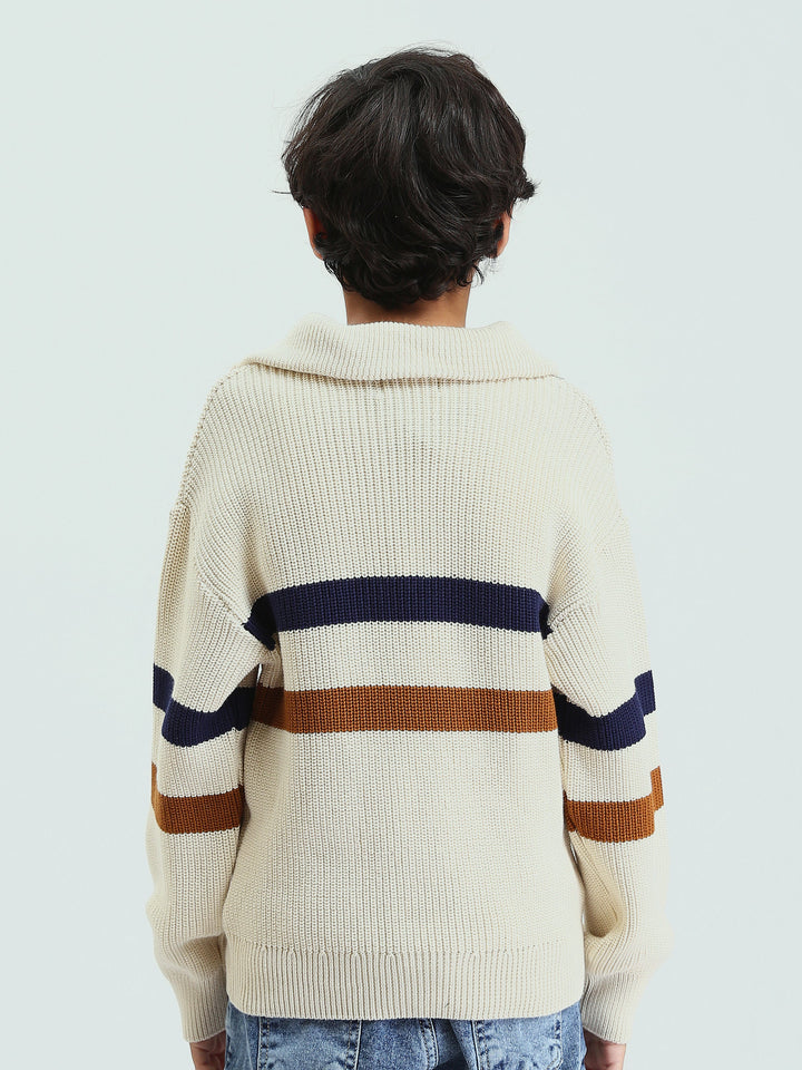 Pull enfant garçon avec design moderne et rayures colorées - PUL25WPSH27857TB1