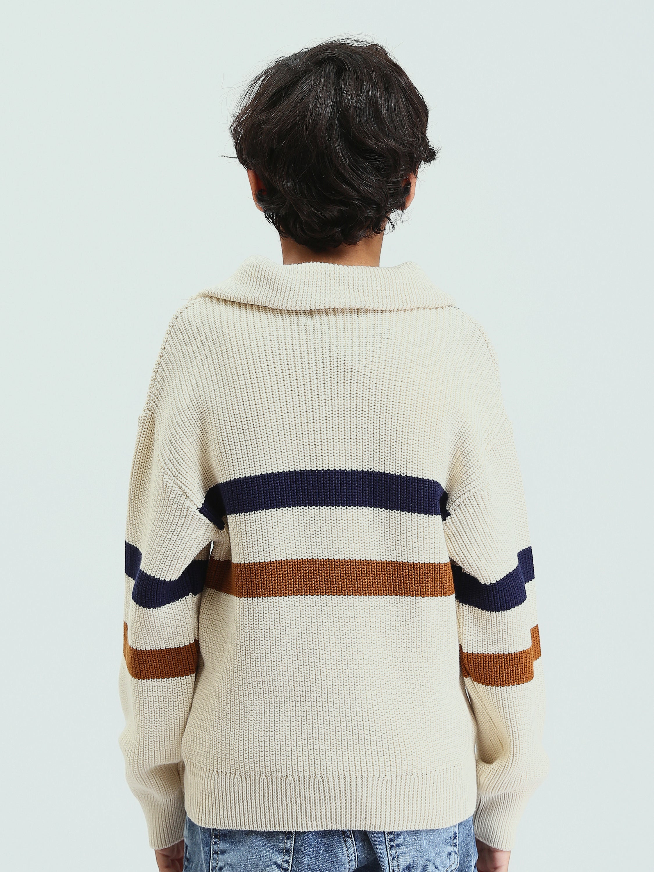 Pull pour garçons au design moderne avec des lignes colorées - PUL25WPSH27857TB1