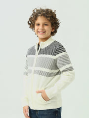 Cardigan Garçon Confortable avec Fermeture Éclair – Design Rayé Moderne pour les Jours Froids - PUL25WPSZ27803TB1