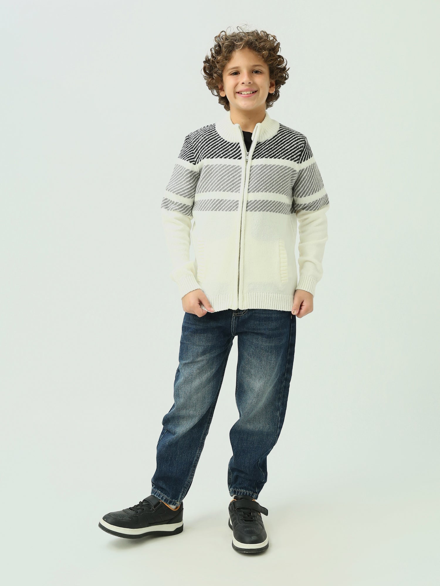 Cardigan Garçon Confortable avec Fermeture Éclair – Design Rayé Moderne pour les Jours Froids - PUL25WPSZ27803TB1