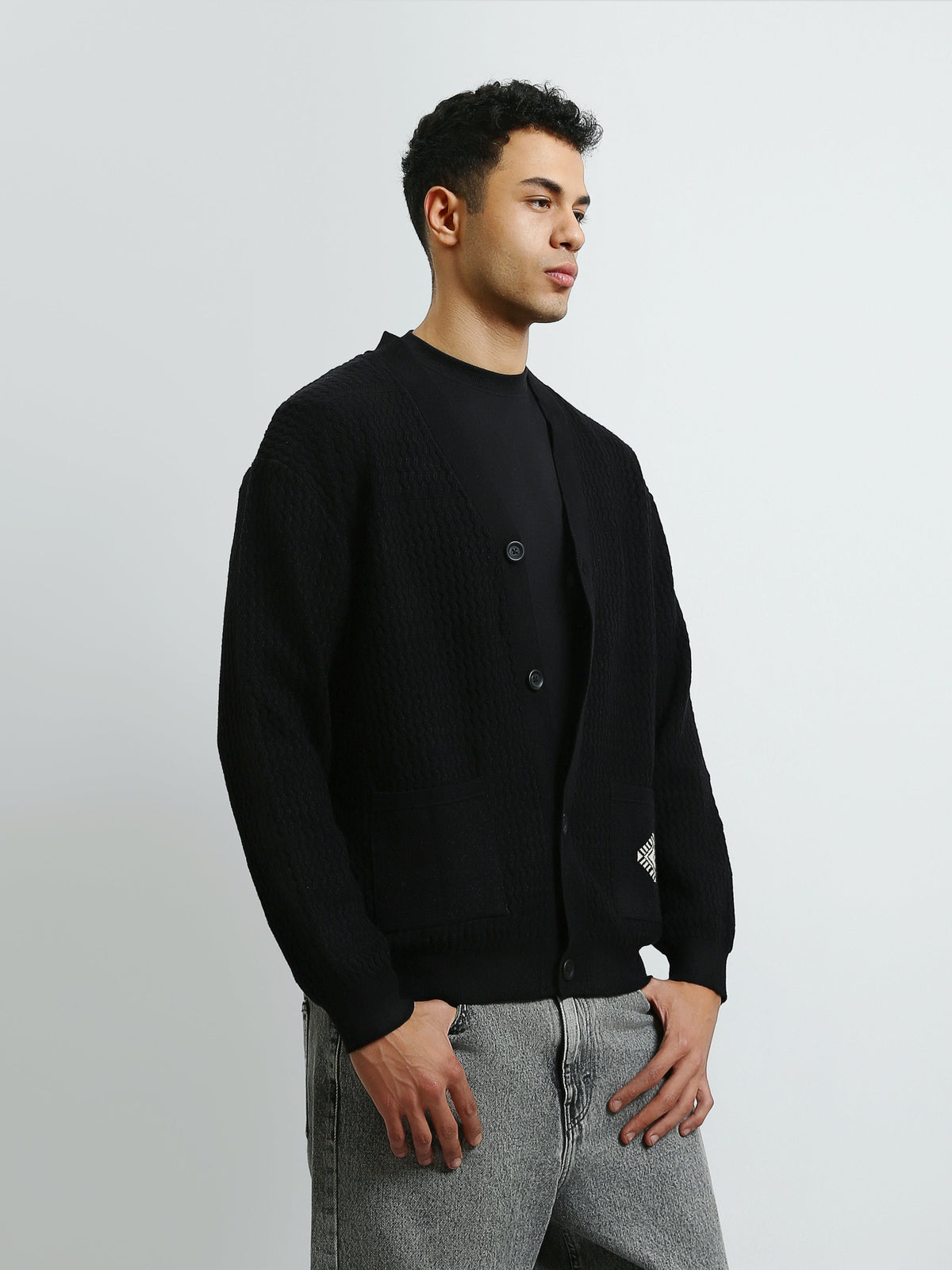 Cardigan Homme en Maille Texturée à Col V et Boutons - PUL26WCPB27916TM1