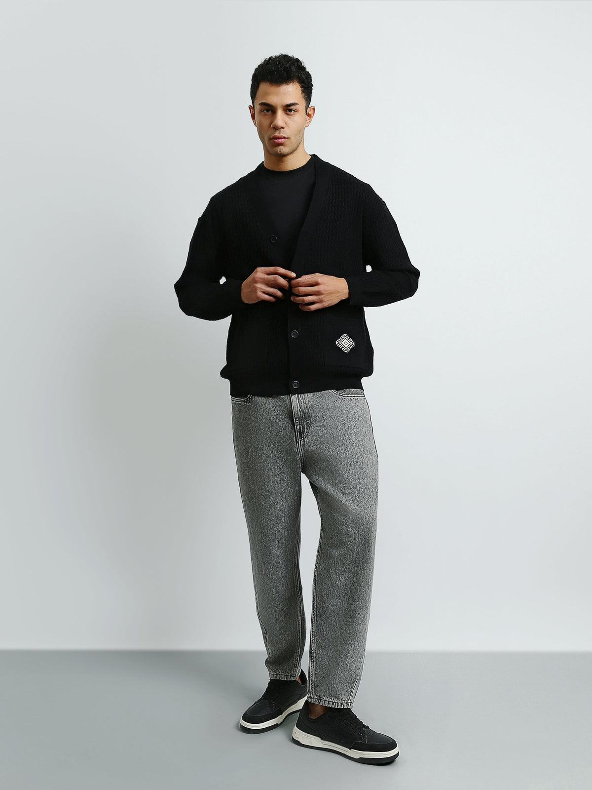 Cardigan Homme en Maille Texturée à Col V et Boutons - PUL26WCPB27916TM1