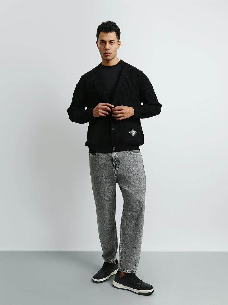 Cardigan Homme en Maille Texturée à Col V et Boutons - PUL26WCPB27916TM1