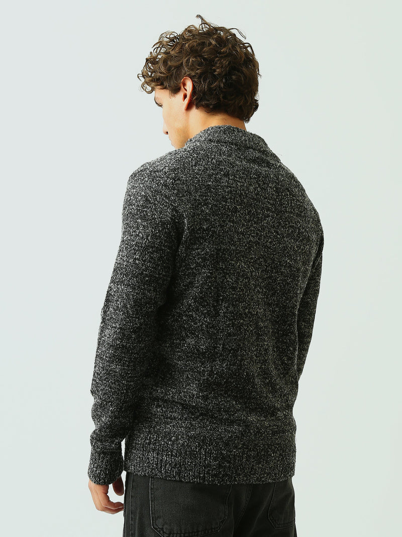 Pull Homme en Maille Chiné à Col Camionneur Zippé - PUL26WPPF27909TM1