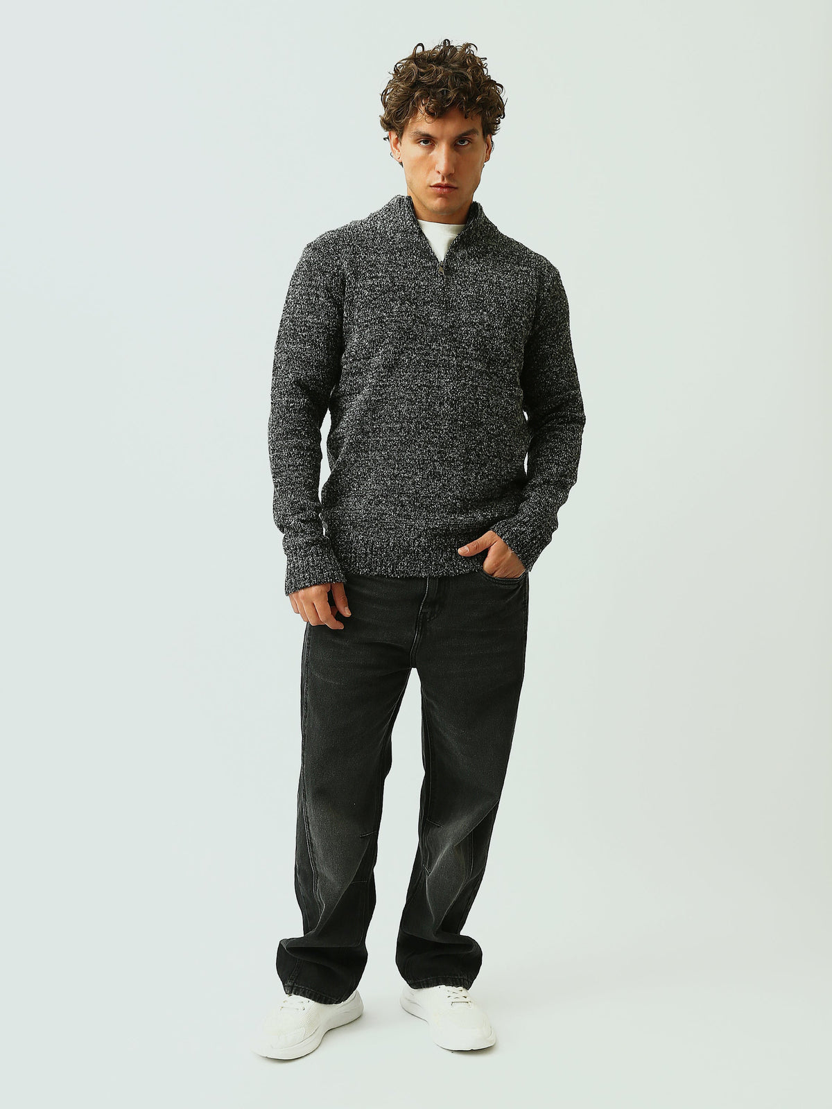 Pull Homme en Maille Chiné à Col Camionneur Zippé - PUL26WPPF27909TM1