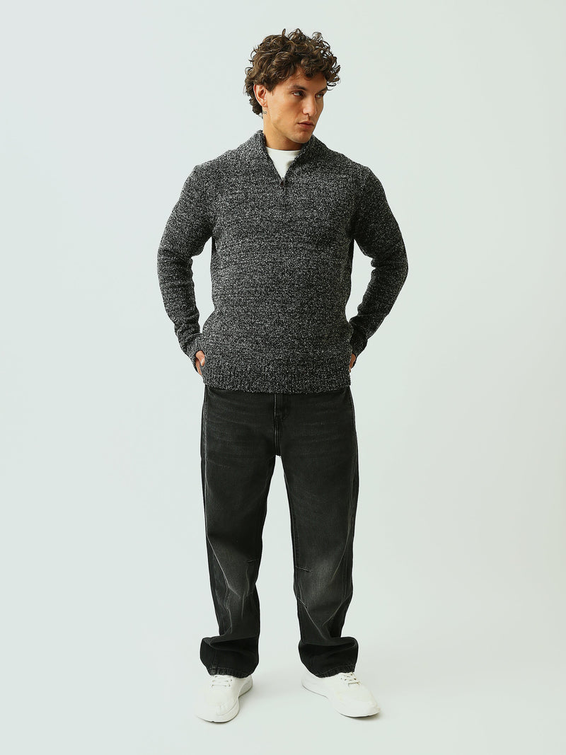 Pull Homme en Maille Chiné à Col Camionneur Zippé - PUL26WPPF27909TM1