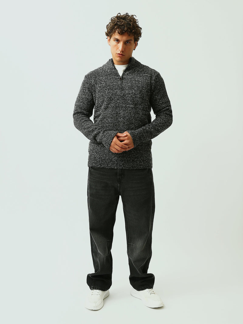 Pull Homme en Maille Chiné à Col Camionneur Zippé - PUL26WPPF27909TM1