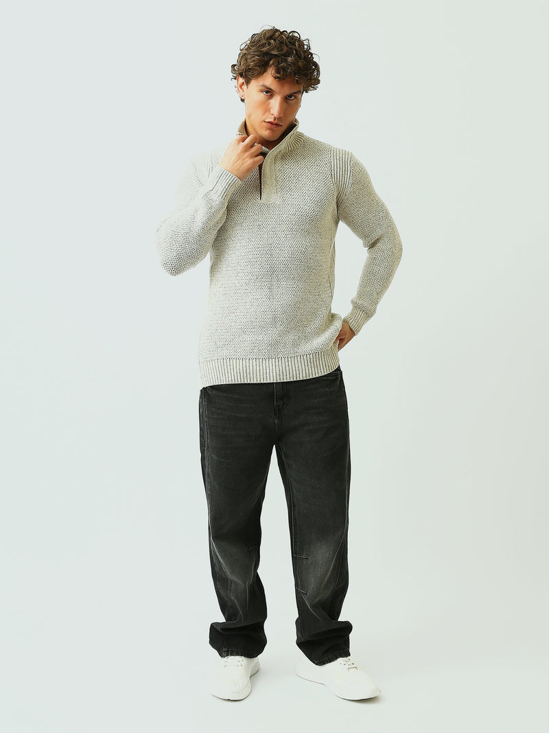 Pull Homme en Maille Texturée à Col Camionneur Zippé - PUL26WPPF27936TM1