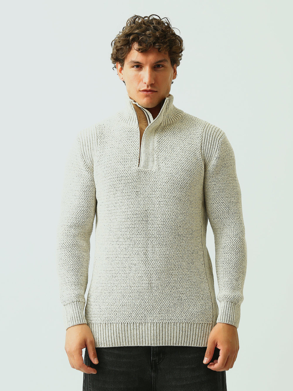 Pull Homme en Maille Texturée à Col Camionneur Zippé - PUL26WPPF27936TM1