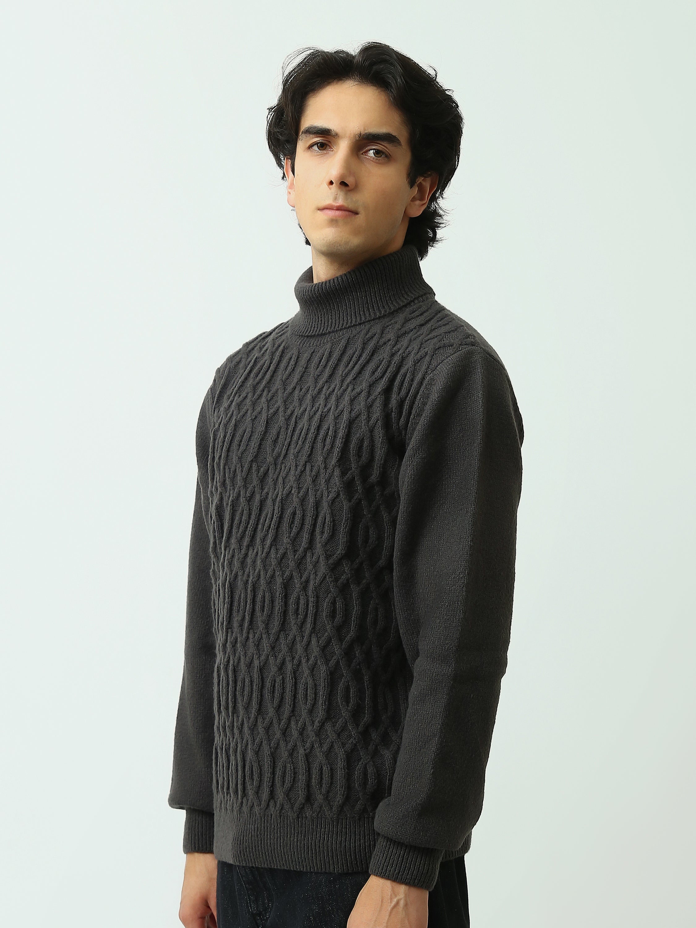 Pull homme à col roulé en maille torsadée – Élégance et confort au quotidien - PUL26WPPH27922TM1