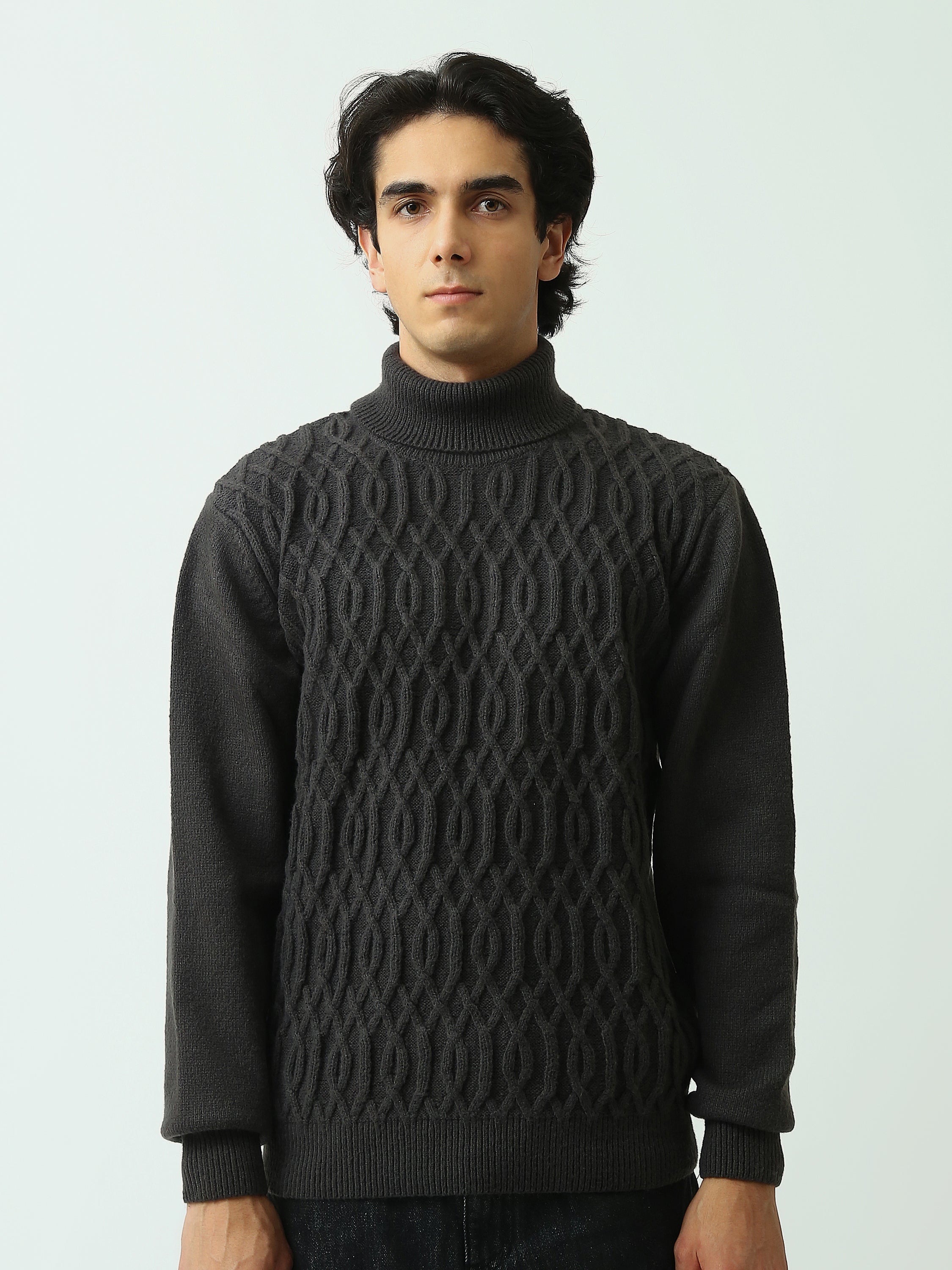 Pull homme à col roulé en maille torsadée – Élégance et confort au quotidien - PUL26WPPH27922TM1