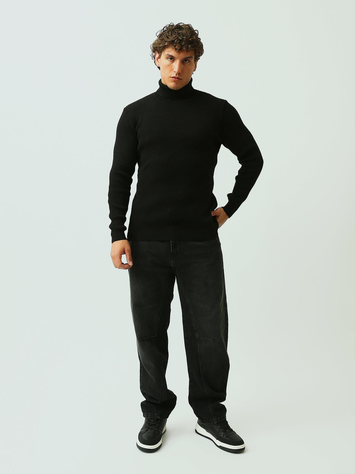 Pull Homme à Col Roulé en Maille Côtelée – Style Élégant - PUL26WPPH27933TM1