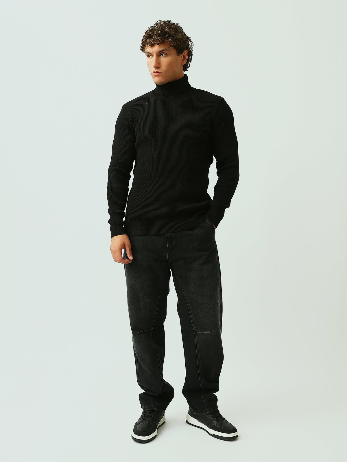 Pull Homme à Col Roulé en Maille Côtelée – Style Élégant - PUL26WPPH27933TM1
