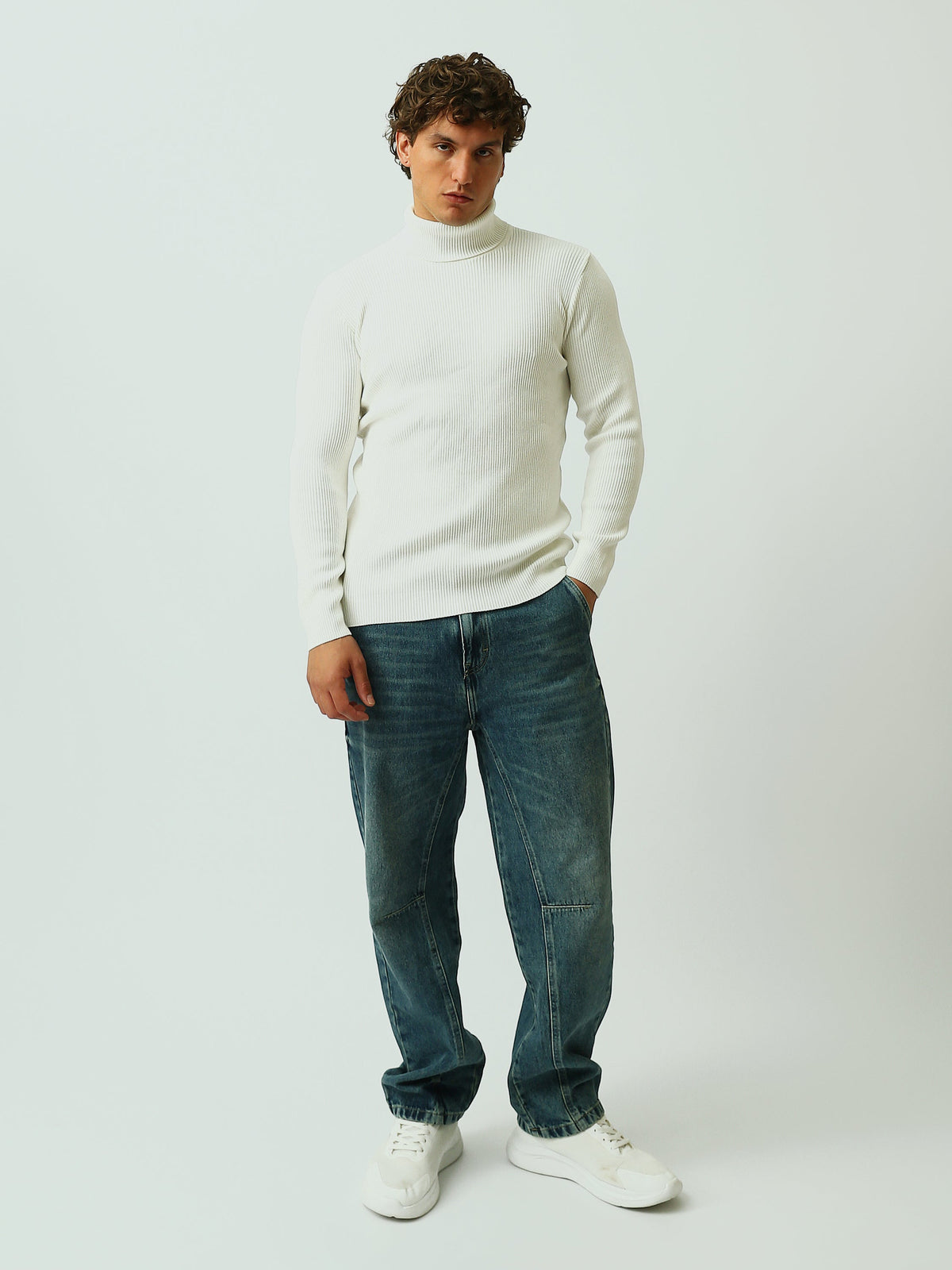 Pull Homme à Col Roulé en Maille Côtelée – Style Élégant - PUL26WPPH27933TM1