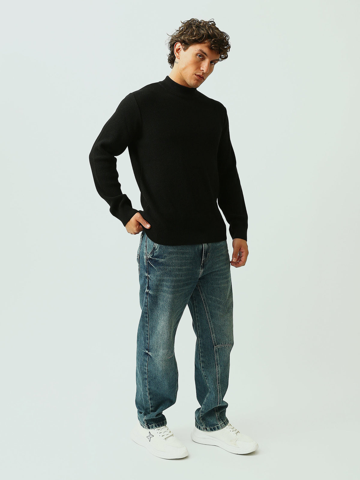 Pull Homme en Maille Texturée à Col Montant – Style Casual Chic - PUL26WPPH27935TM1