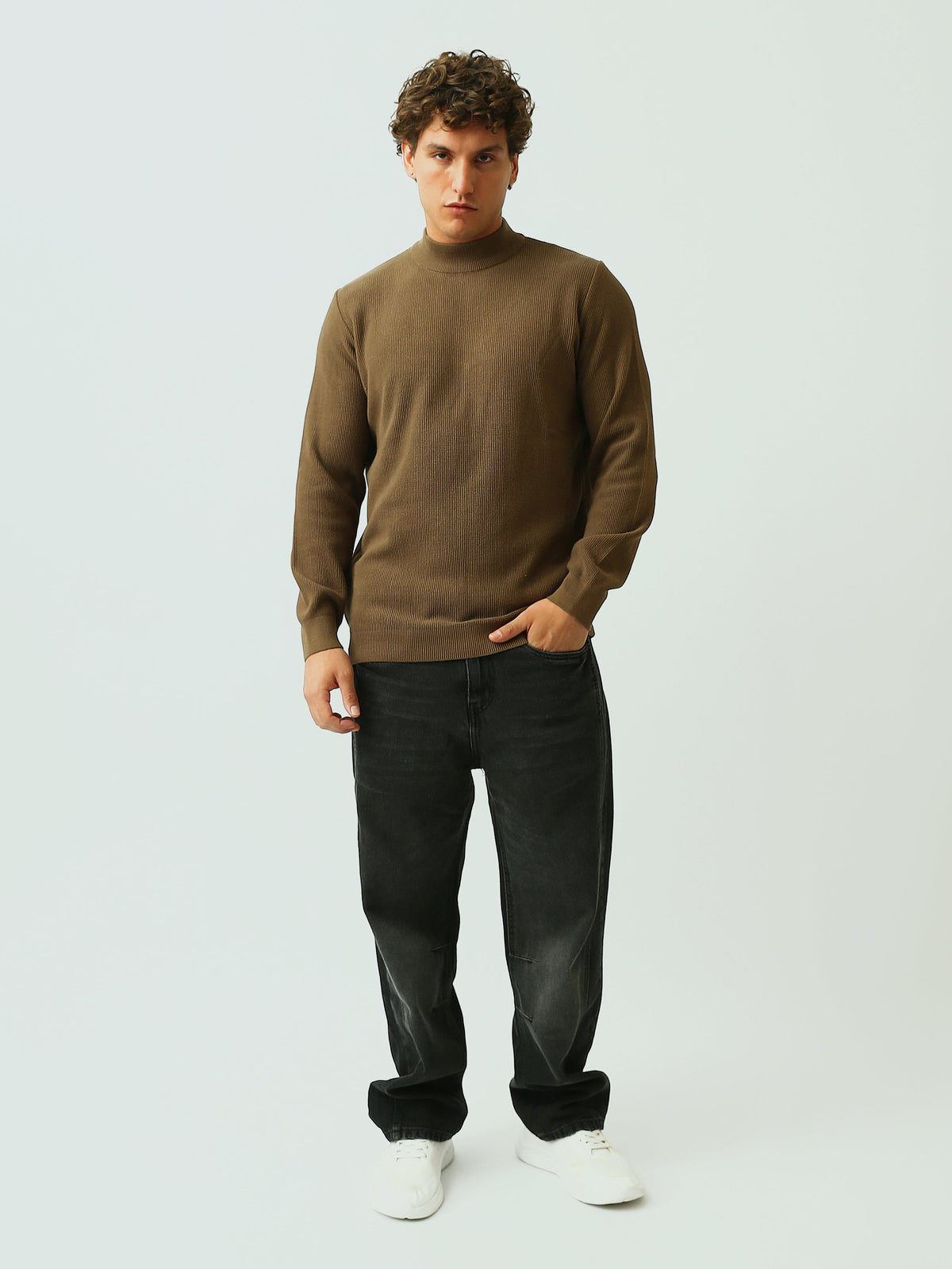 Pull Homme en Maille Texturée à Col Montant – Style Casual Chic - PUL26WPPH27935TM1