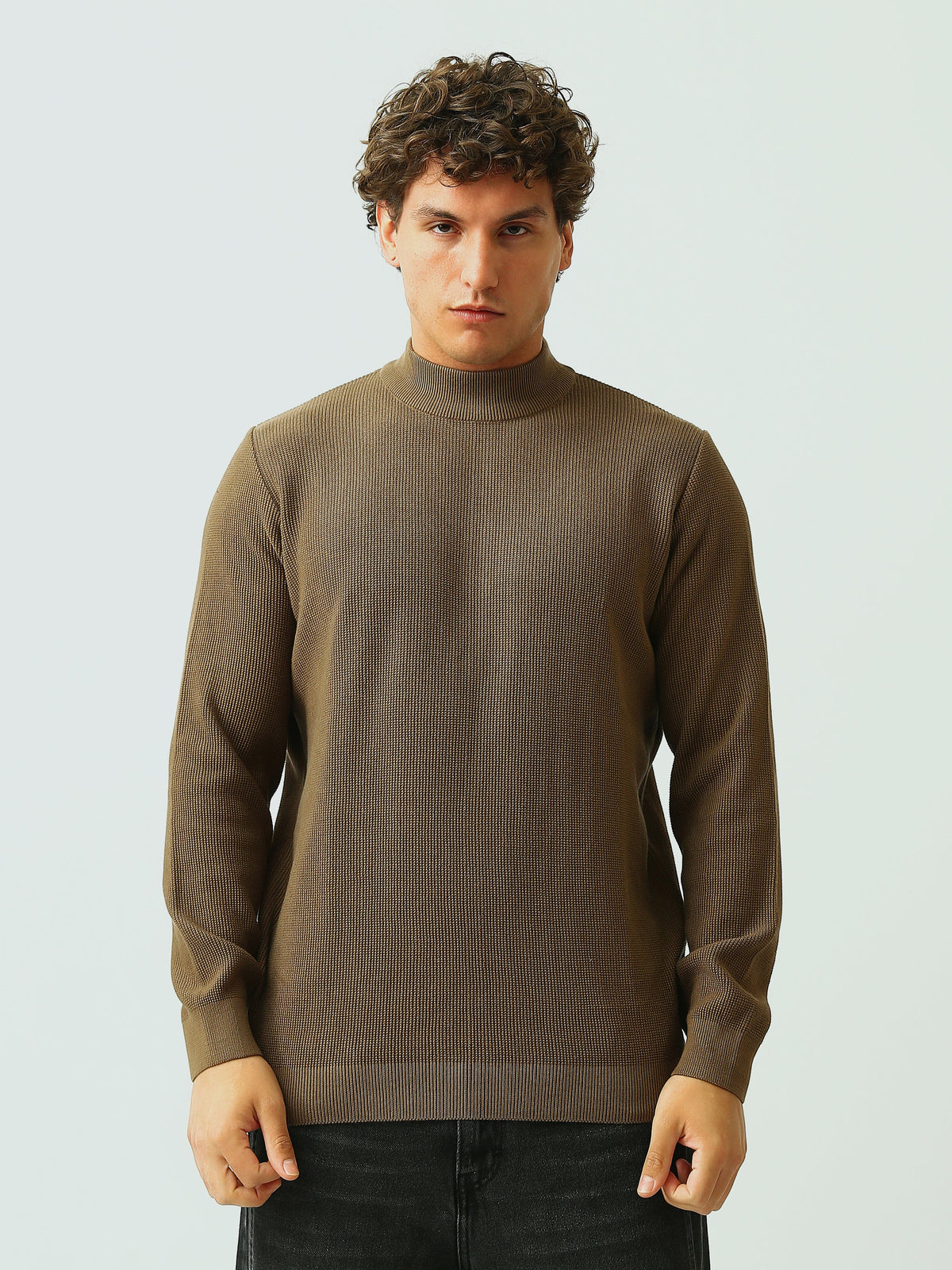 Pull Homme en Maille Texturée à Col Montant – Style Casual Chic - PUL26WPPH27935TM1