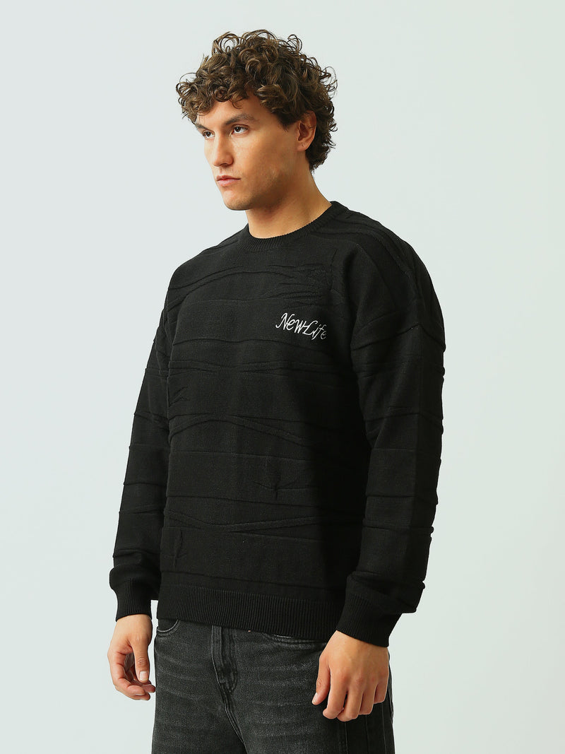 Pull Homme en Maille Texturée à Rayures en Relief et Col Rond - PUL26WPPR27907TM1