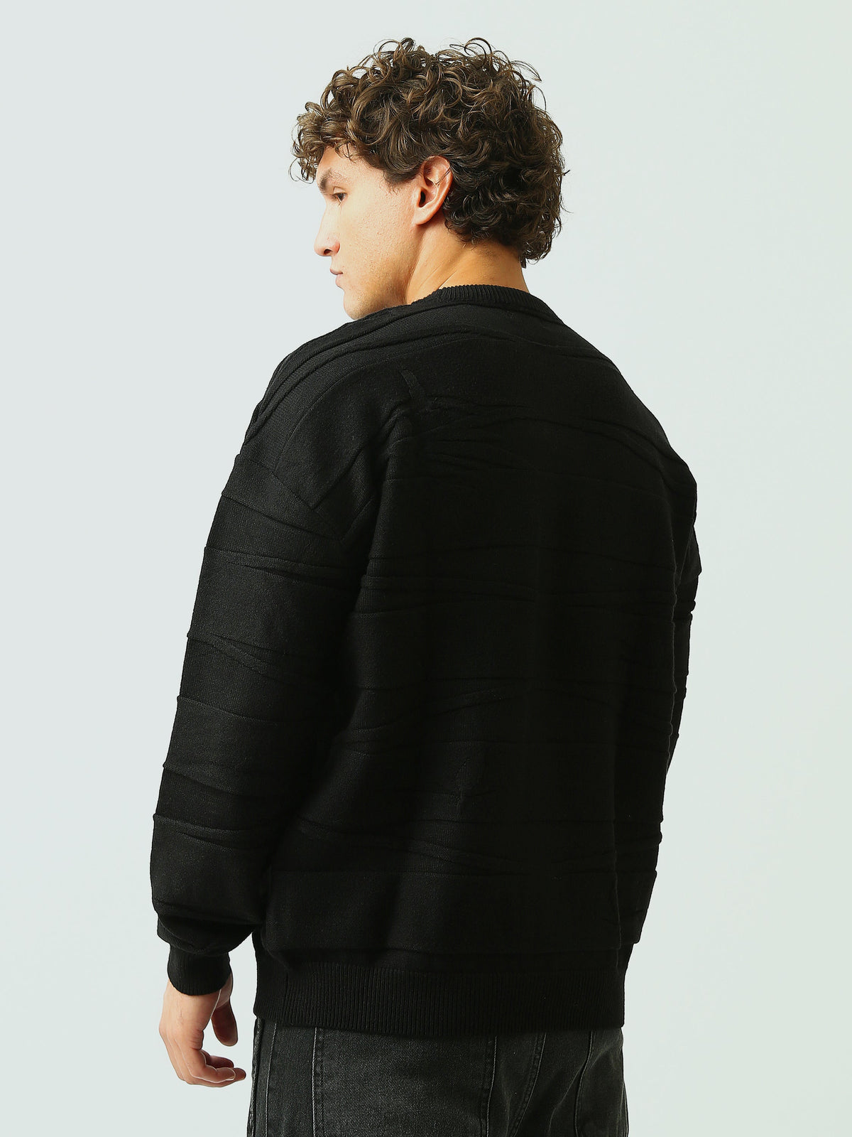 Pull Homme en Maille Texturée à Rayures en Relief et Col Rond - PUL26WPPR27907TM1