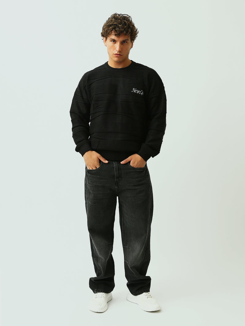 Pull Homme en Maille Texturée à Rayures en Relief et Col Rond - PUL26WPPR27907TM1