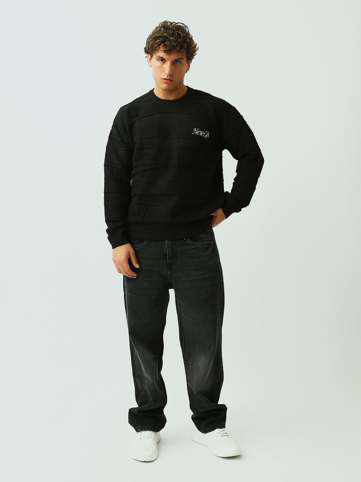 Pull Homme en Maille Texturée à Rayures en Relief et Col Rond - PUL26WPPR27907TM1